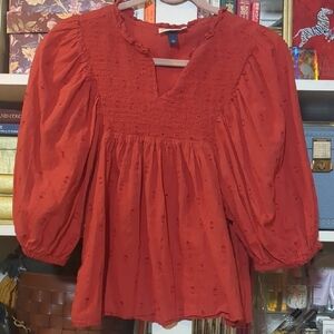 Universal Thread Women's Tomato Red Balloon Sleeve Smocked Peasant Blouse